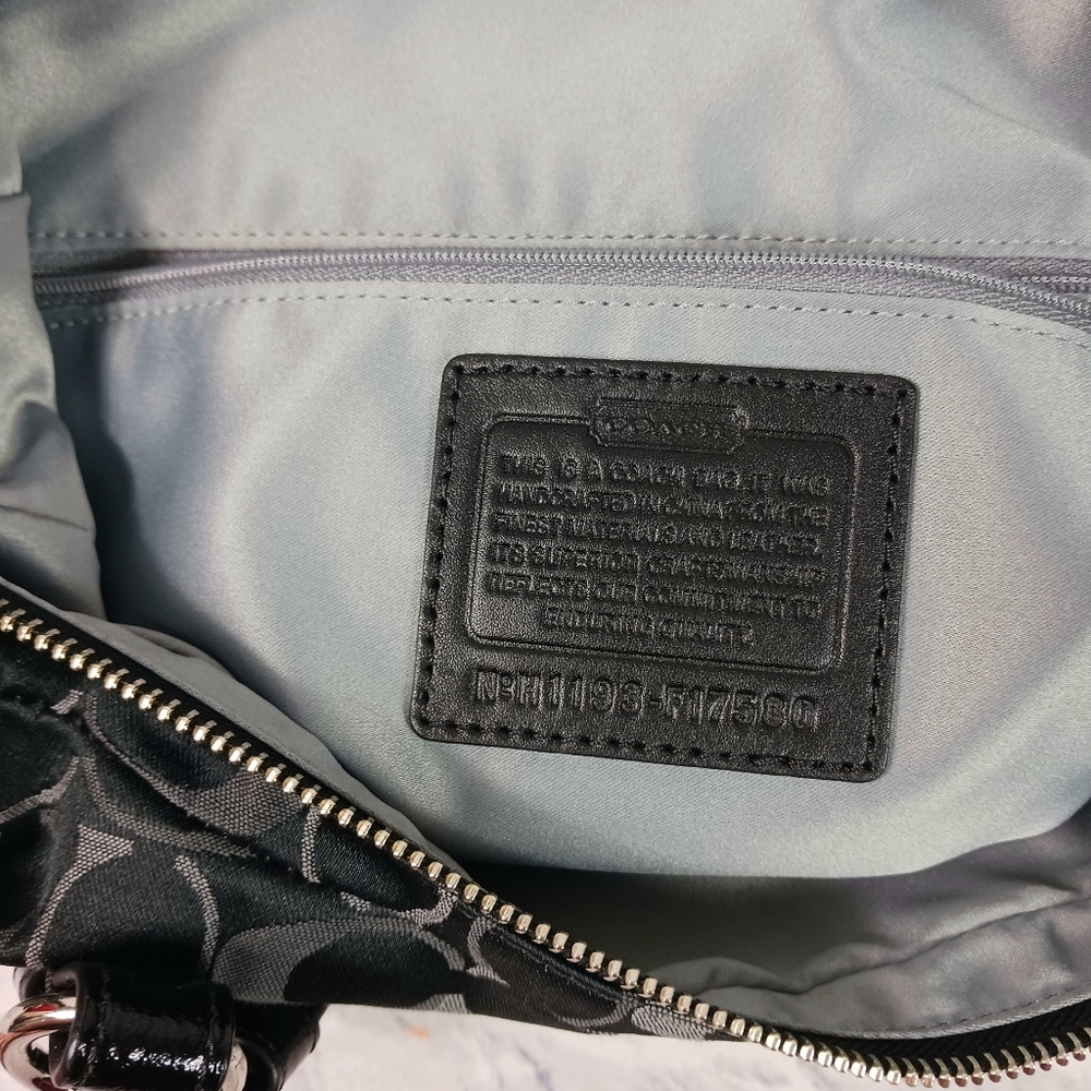 Coach black and gray signature canvas and leather satchel bag - Picture 9 of 11